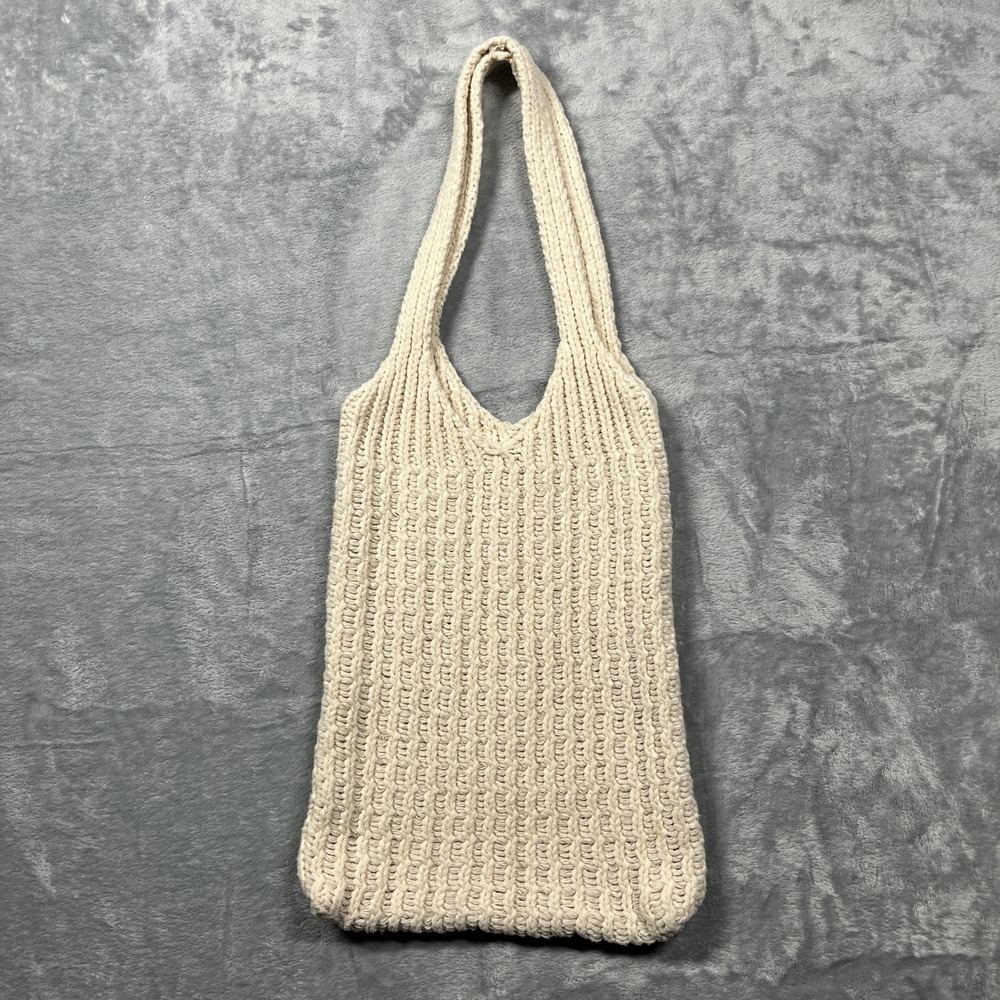Knit Tote Bag Womens Cream Ribbed Chunky Shoulder Market Bag‎ Purse